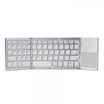 Foldable Bluetooth keyboard with white keys and built-in trackpad panel