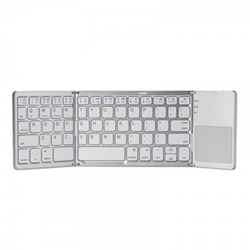 Foldable Bluetooth keyboard with white keys and built-in trackpad panel