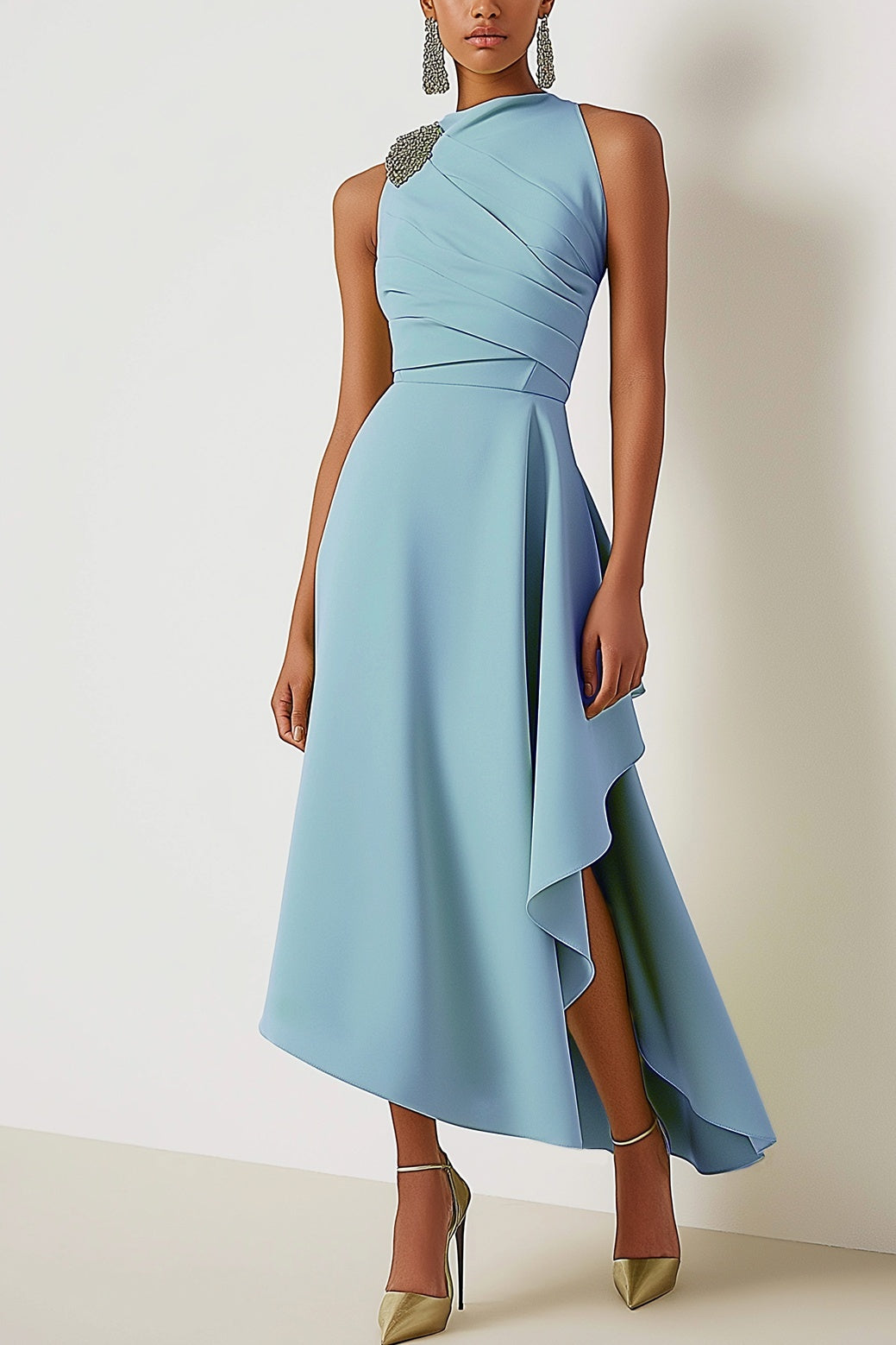 Vestido midi sin mangas verde salvia – Estilo elegante para invitadas de boda