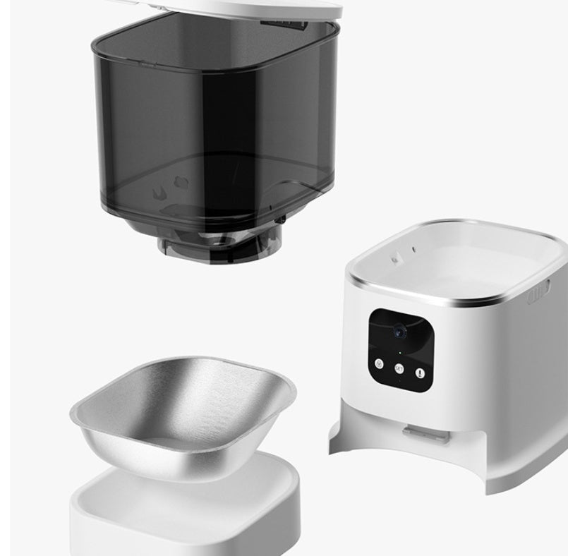 Dark smart pet automatic feeder with front tray and control panel