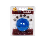 Blue LED magic ball pet toy in retail packaging, 6.4 cm size