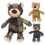 Bear-shaped dog plush toy set, brown, tan, and navy blue