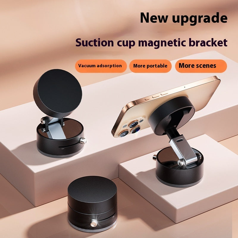 Suction cup magnetic phone holder with black base and foldable arm