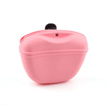 Pink silicone treat waist bag with snap-closure lid and black ring