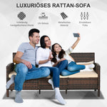 Rattan Sofa Mit Kissen, Dreisitzer, Garten Loungesofa, Stahl, Braun, 173 X 68 X 78 Cm
