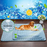 Light blue pet cooling pad with raised pebble texture and stacked layers
