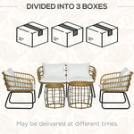 Juego de muebles de exterior de 5 piezas de ratán PE con sillas acolchadas, sofá biplaza y mesas de centro apilables, blanco crema