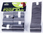 Poop bag rolls in dark gray with package backing
