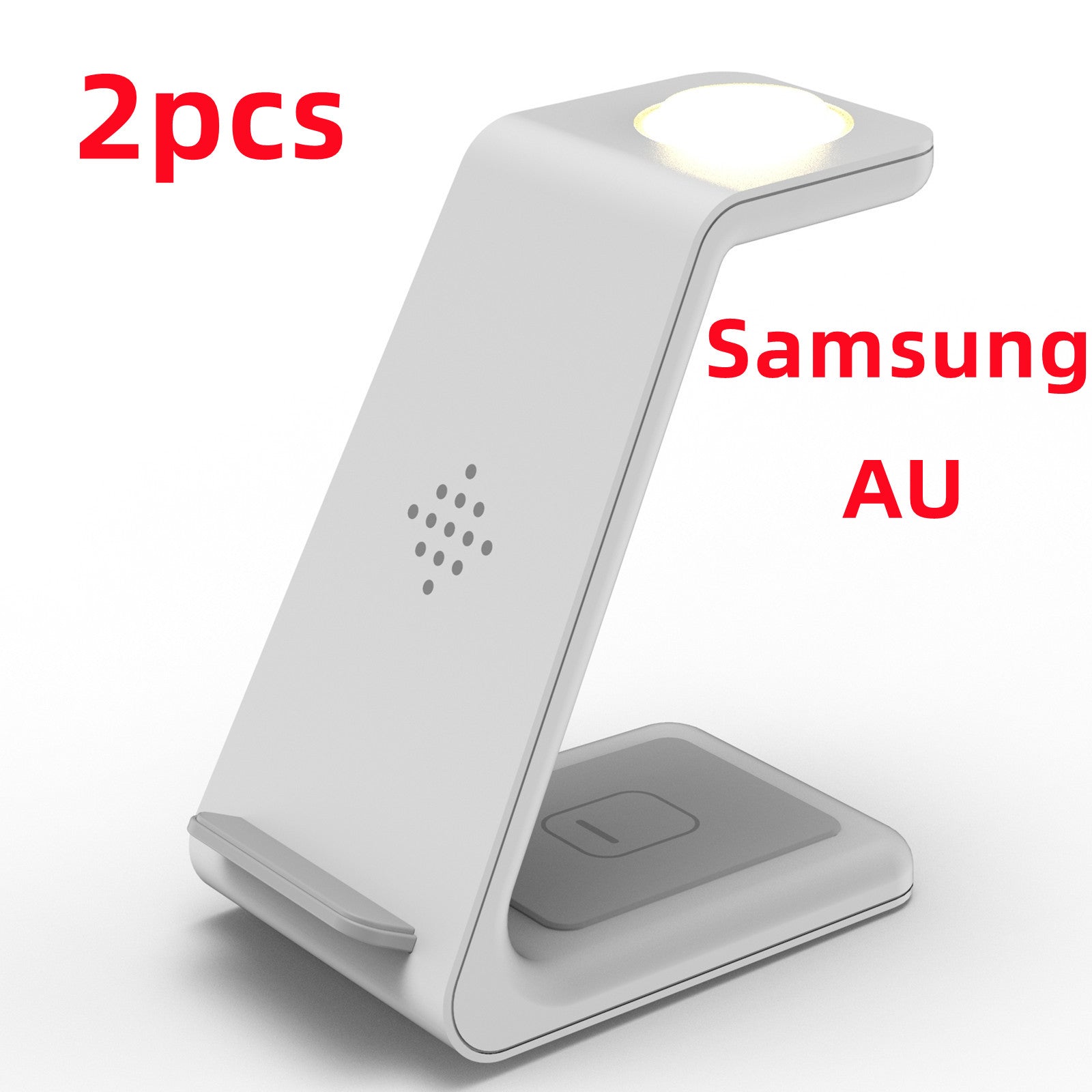 White wireless charging stand dock, 2-pack, lit top indicator, phone holder