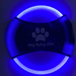 LED dog flying disc, dark blue fabric with paw icon, blue glowing ring