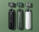 Set of handheld wireless car vacuum cleaners in black, green, and white colors