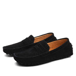 Men's suede round-toe loafers with anti-slip sole, black