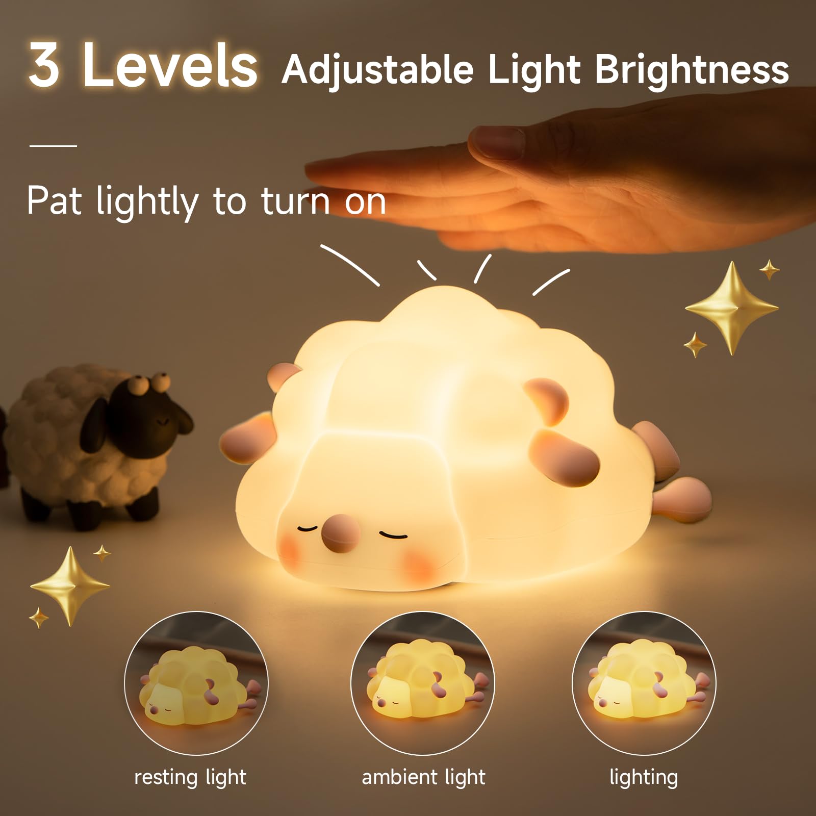 Bonitas luces nocturnas de silicona con forma de oveja, lámpara de dormitorio de dibujos animados para decoración de habitación infantil, recargable, con temporizador y atenuación, luz nocturna para dormir