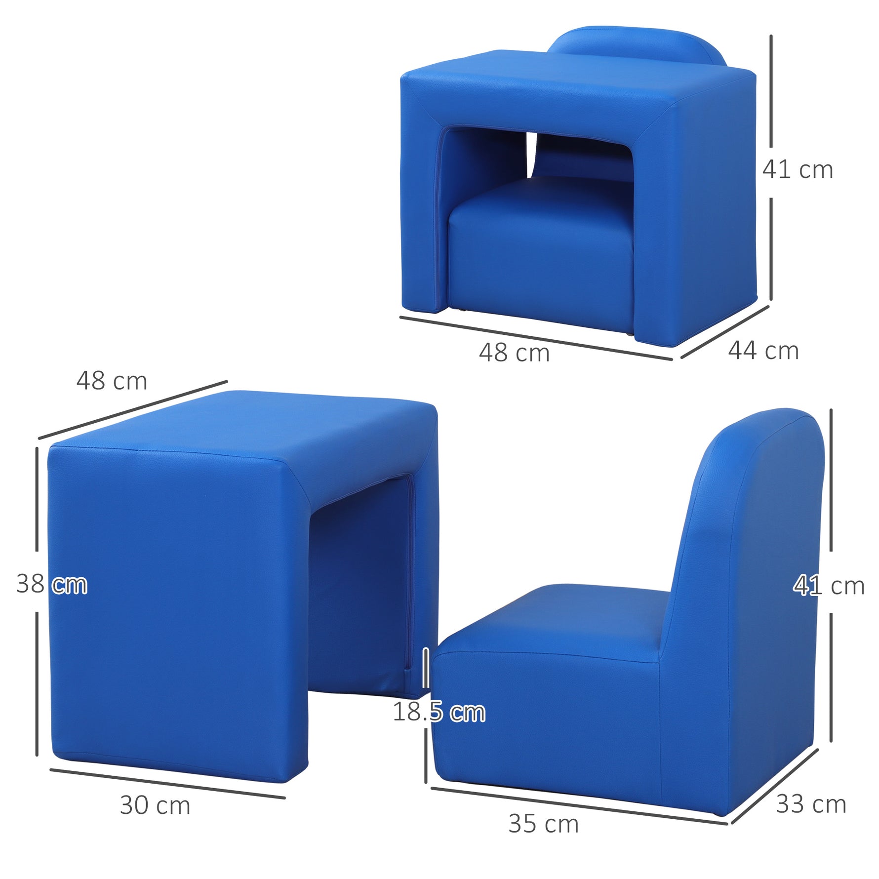 2 In 1 Toddler Sofa Chair,  48 X 44 X 41 Cm, For Game Relax Playroom, Blue
