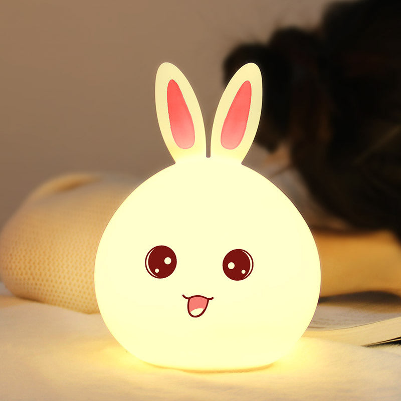 Bonito conejito de noche, lámparas de noche con sensor táctil de silicona, luces LED de colores