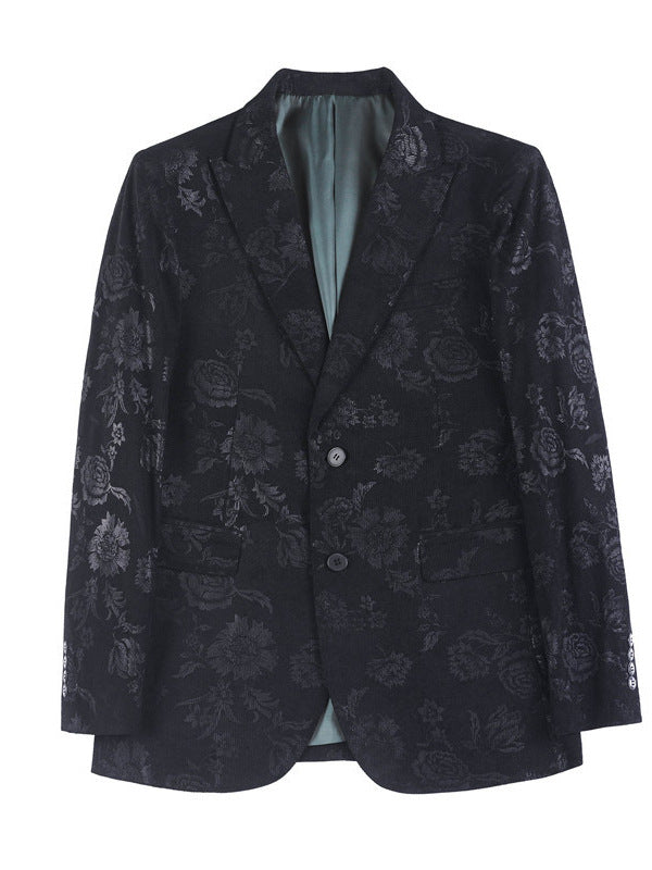 Men's Slim Fit Floral Print Blazer – Casual Polyester, Regular Length