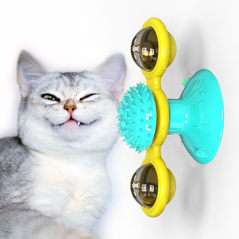 Juguete de molino de viento giratorio para gatos – Rascar, rechinar los dientes y enriquecimiento del coeficiente intelectual