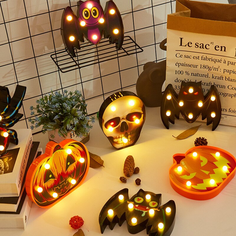 Décoration lumineuse d'Halloween LED Citrouille Araignée Chauve-souris Crâne Extérieur Modélisation Décorative Lumières de Chambre Décoration de Fête d'Halloween