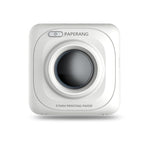 White mini thermal photo printer front view, circular lens window centered
