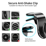 Car air vent phone holder with anti-shake vent clip and soft silicone pad, black and silver