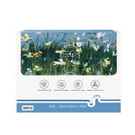 Box of disposable face towels, printed package with nature-themed artwork