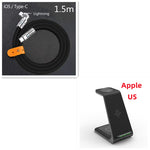 Wireless charger stand with cable, black, 1.5m, Lightning to Type-C connectors