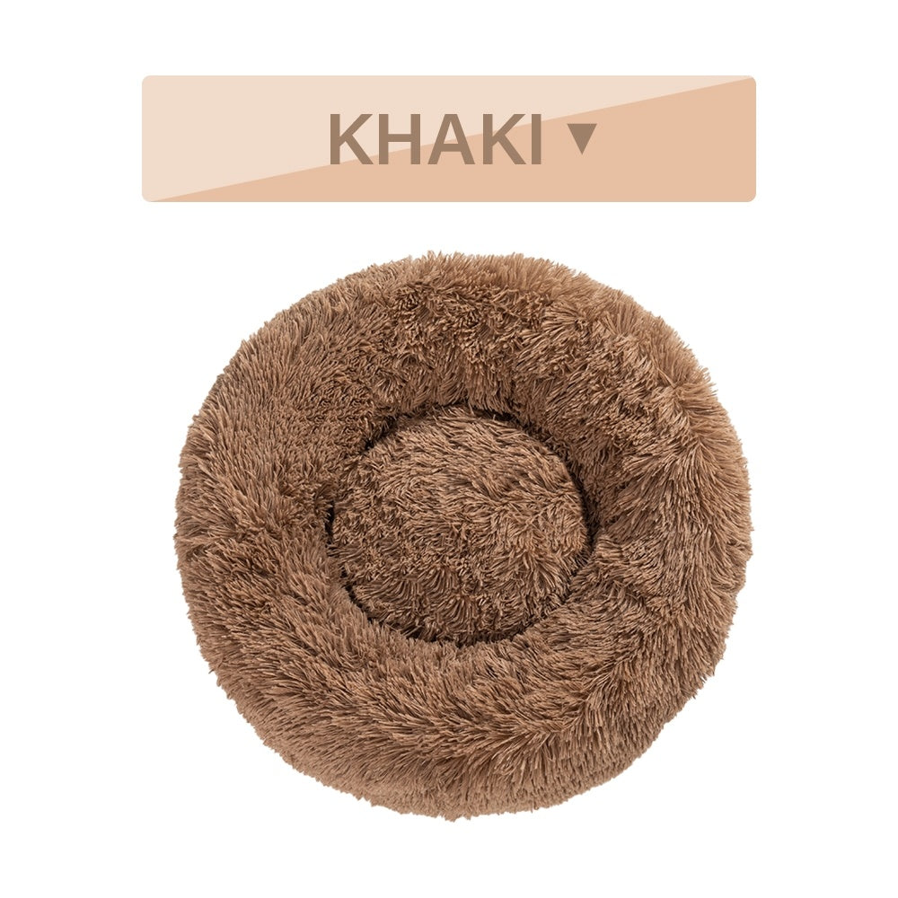 Fluffy Donut Dog Bed | Cozy Plush Cushion for Small & Large Pets | Washable & Calming Design