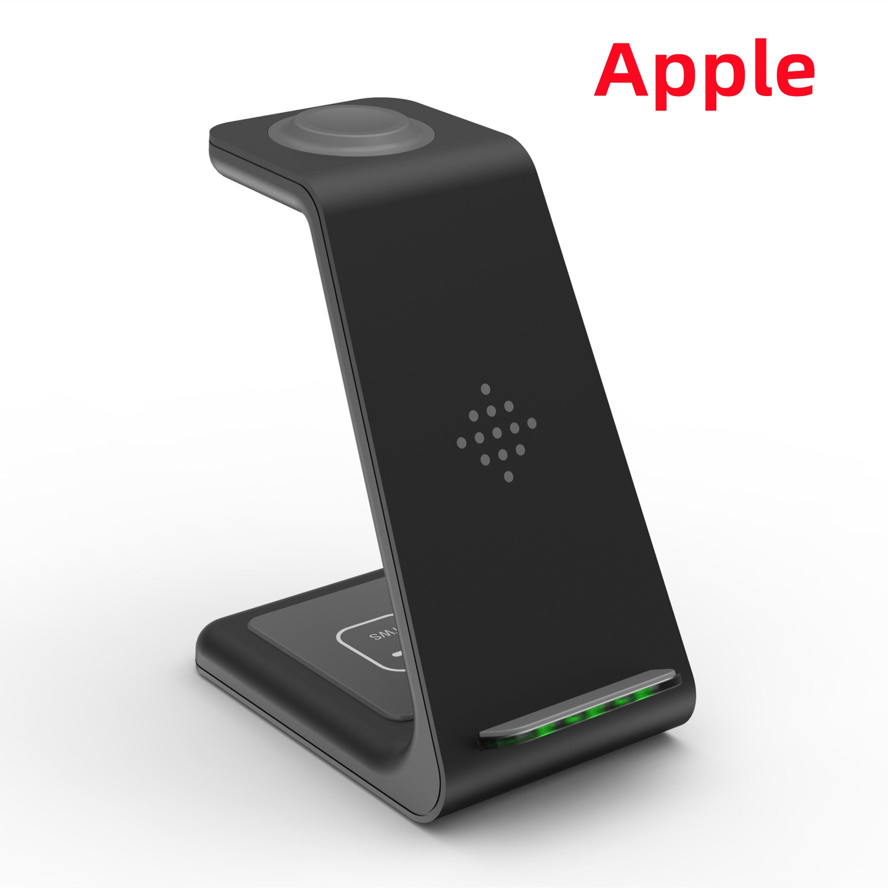 Black wireless charger stand with vertical charging slot and illuminated indicator