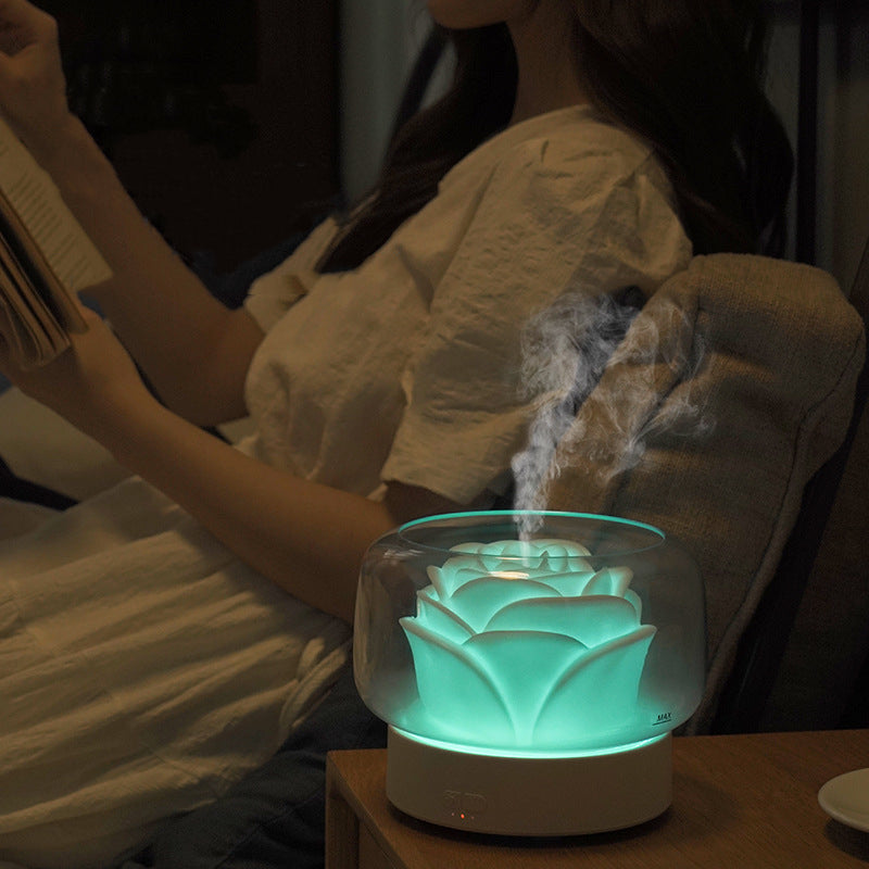 Humidificador y difusor de aroma de aceite esencial para dormitorio, con luz nocturna, gran capacidad y diseño sencillo