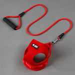 Dog harness and leash set with red mesh and circular chest hole, foam handle leash