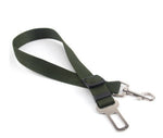 Dark green adjustable dog car seat belt strap with metal hook and buckle