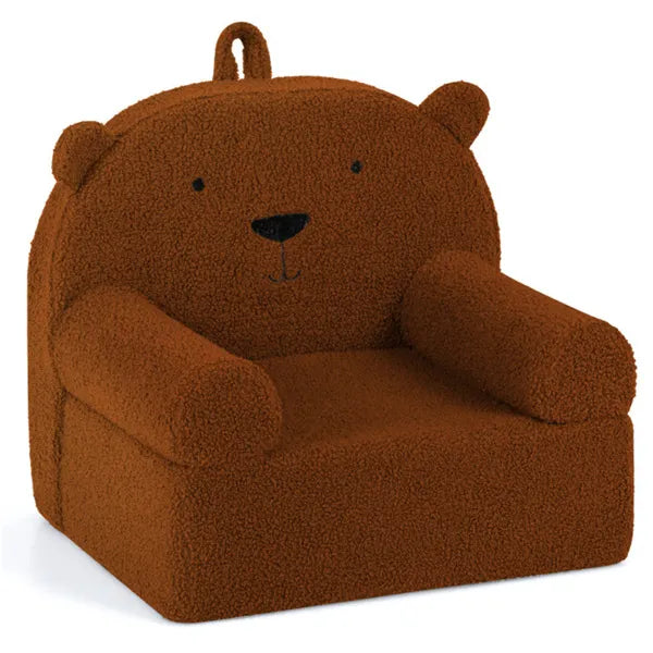 Sofá infantil con forma de oso – Sillón de espuma de forro polar para niños pequeños, Marrón