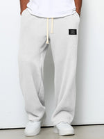 Men's waffle drawstring trousers, loose straight fit, white