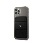 Black MagSafe card holder phone case back view, textured card compartment