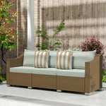 Rattan Wicker 3 Seater Patio Couch with Cushions, 2 Throw Pillows, Outdoor Furniture Rattan Sofa, Light Gray