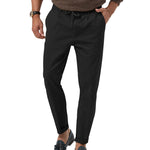 Men's drawstring straight pants in black, high waist and ankle cuffs