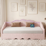 Upholstered Daybed, Sofa Bed, 90x190 Cm, Extendable To 180 Cm, With LED Lighting And USB Port, Pink Velvet
