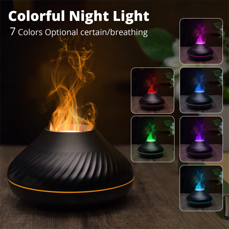 Nuevo difusor de aroma de llama volcánica, lámpara de aceite esencial de 130 ml, humidificador de aire portátil USB con luz nocturna de color, nebulizador y luz LED