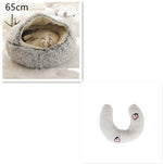 65cm gray round plush pet bed nest with light gray U-shaped bolster cushion