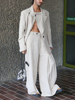 Chic & Comfy Beige Textured Three-Piece Set with Blazer for Effortless Style