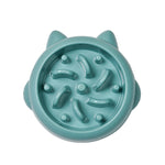 Teal cat slow feeder pet bowl with raised anti-gulp ridges and small nubs