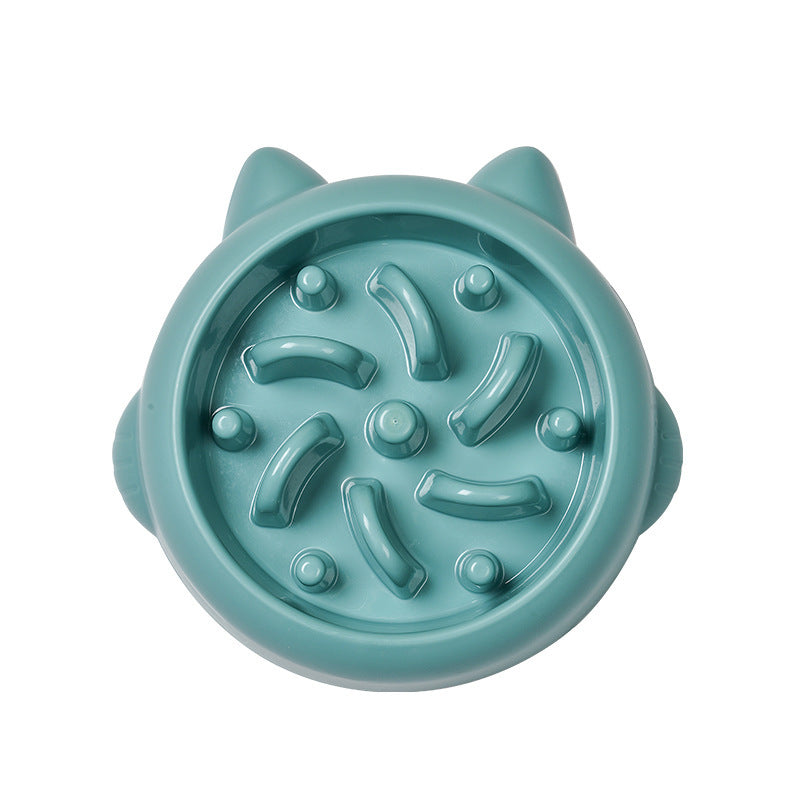 Teal cat slow feeder pet bowl with raised anti-gulp ridges and small nubs