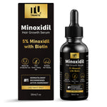 Minoxidil hair growth serum bottle with dropper and matching product box