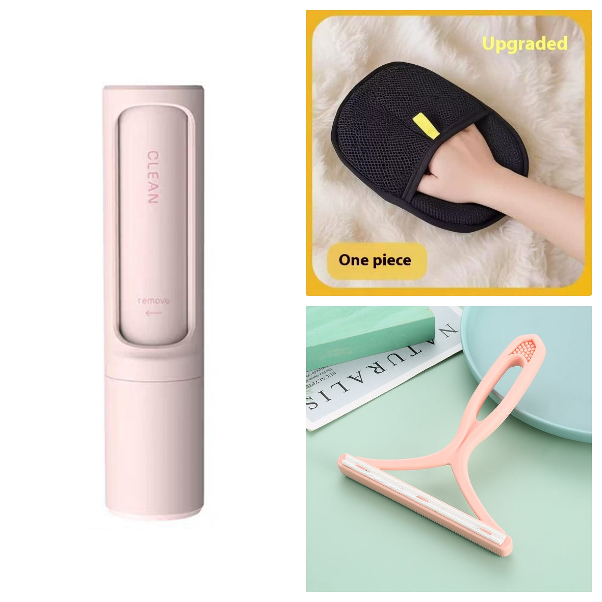 Reusable pet hair lint roller brush with pink handle and lint drum