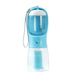 3-in-1 portable pet cup, turquoise-blue with clear lid and water level markings