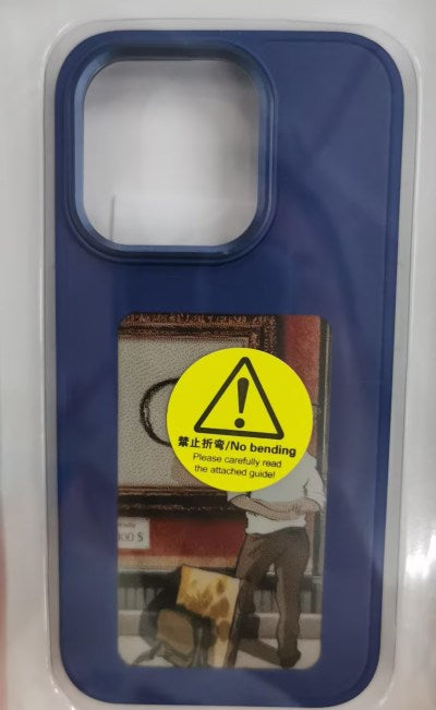 Blue phone case with square camera cutout and e-ink style front display window