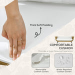 Juego de muebles de exterior de 5 piezas de ratán PE con sillas acolchadas, sofá biplaza y mesas de centro apilables, blanco crema