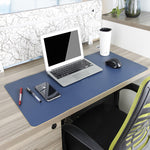 Blue PU desk mouse pad, double-sided oversized waterproof mat with rounded edges
