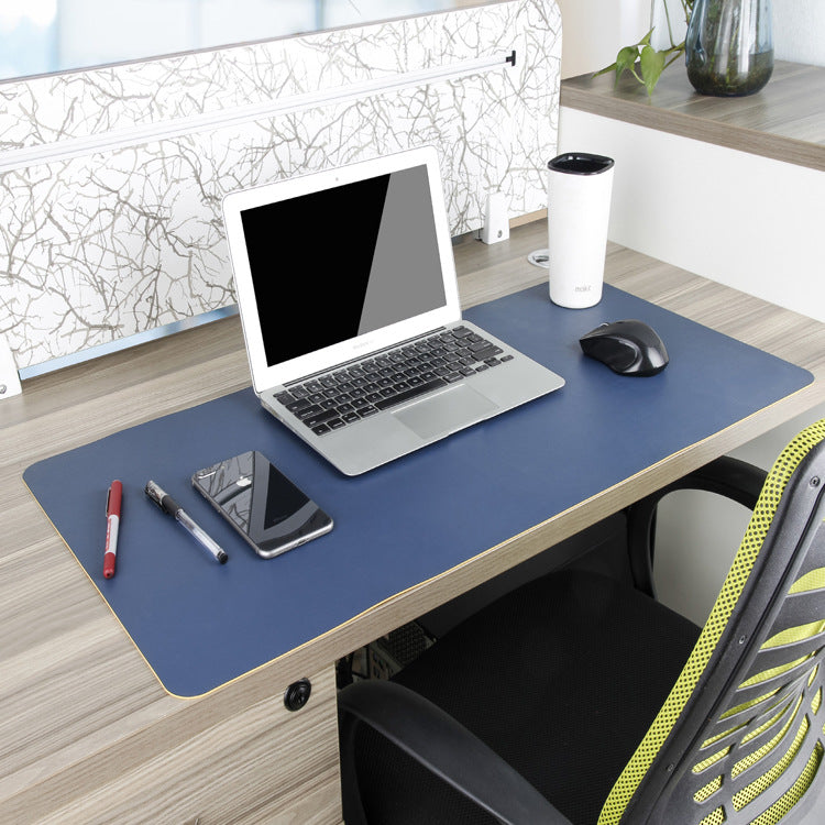 Blue PU desk mouse pad, double-sided oversized waterproof mat with rounded edges