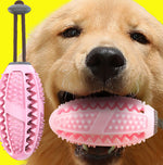 Pink suction cup dog tug toy with spiky chew ring and brown rope